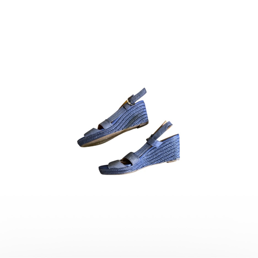 Franco Sarto Blue Leather Espadrille Wedges - Women’s Size 7